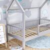 ZORI sosnowe łóżko dziecięce domek z okrągłymi szczebelkami